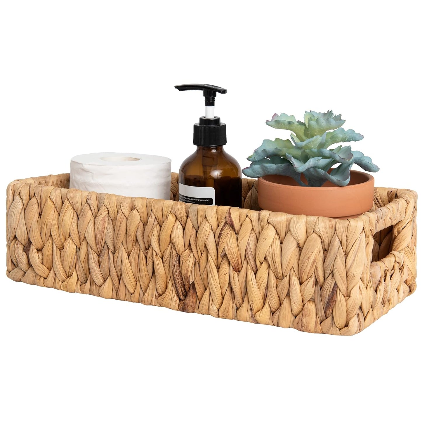 StorageWorks Toilet Paper Basket, Small Bathroom Basket Organizer | Water Hyacinth Wicker Baskets for Storage Hand Towels with Built-in Handles, Back of Toilet Basket for Bathroom Decor