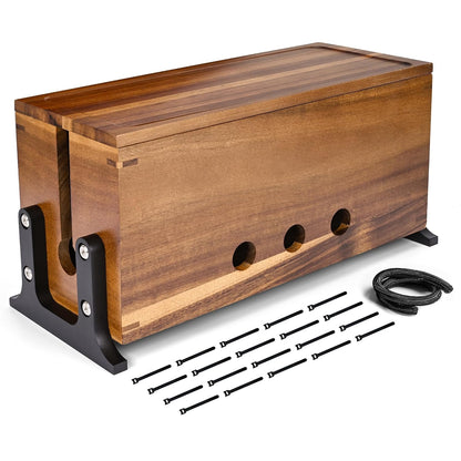 Extra Large Acacia Wood Cable Management Box, Pet Child Safe Cord Hider | Home Decor Cord Organizer, Sturdy Cable Hider Box for Power Strip, TV Wires, Desk & Floor & Office Under Desk Cable