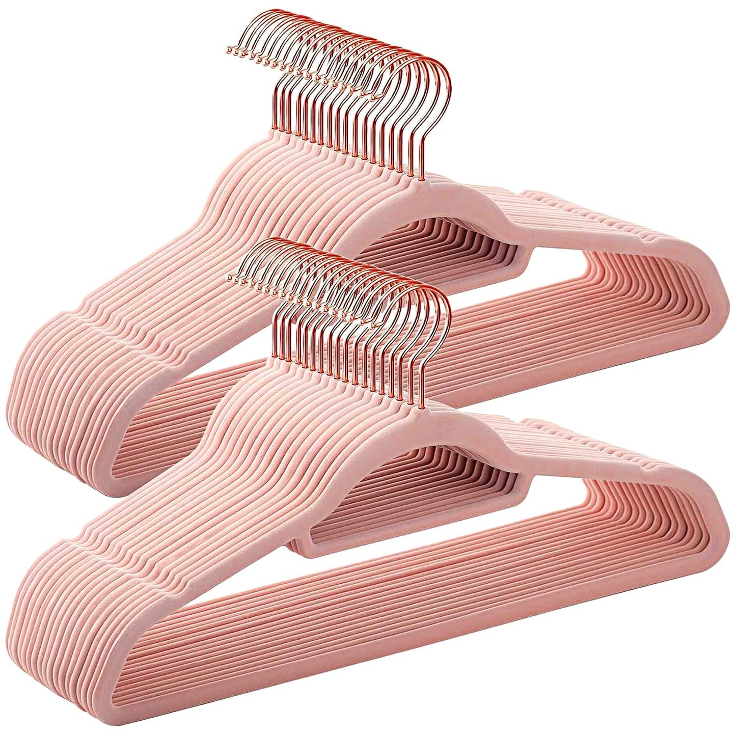 Pink Velvet Hangers 50 Pack - Adult Hangers Rose Gold Hook, Space Saving Non-Slip Clothes Hangers, 16.5 Inch with Tie Bar for Coats,Sweater,Jackets,Dresses, Shirts, Suits & T-Shirts