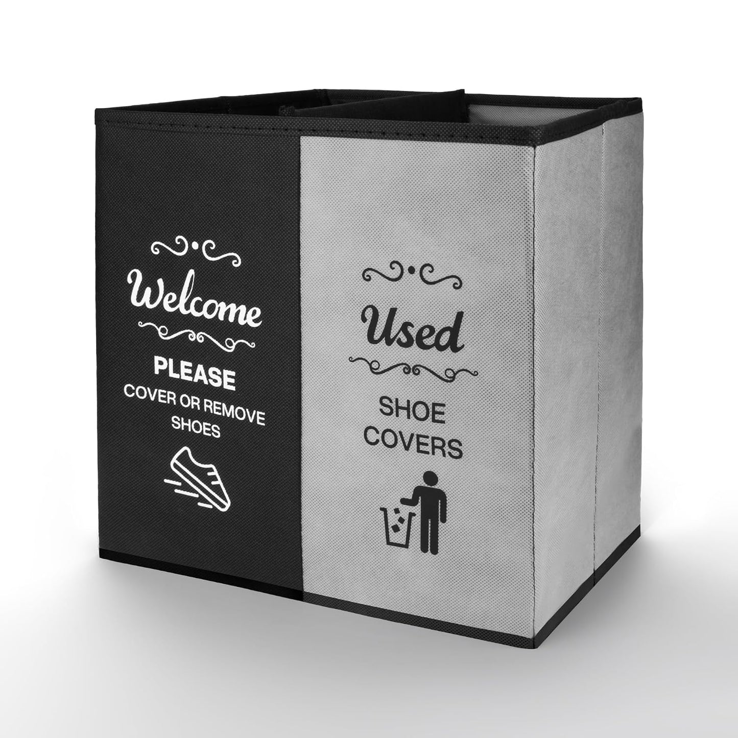 Opret 2 Compartment Large Shoe Cover Box Black Grey, Real Estate Agent Supplies, Disposable Shoe Cover Dispenser Box for Open House, Foldable Storage Bin