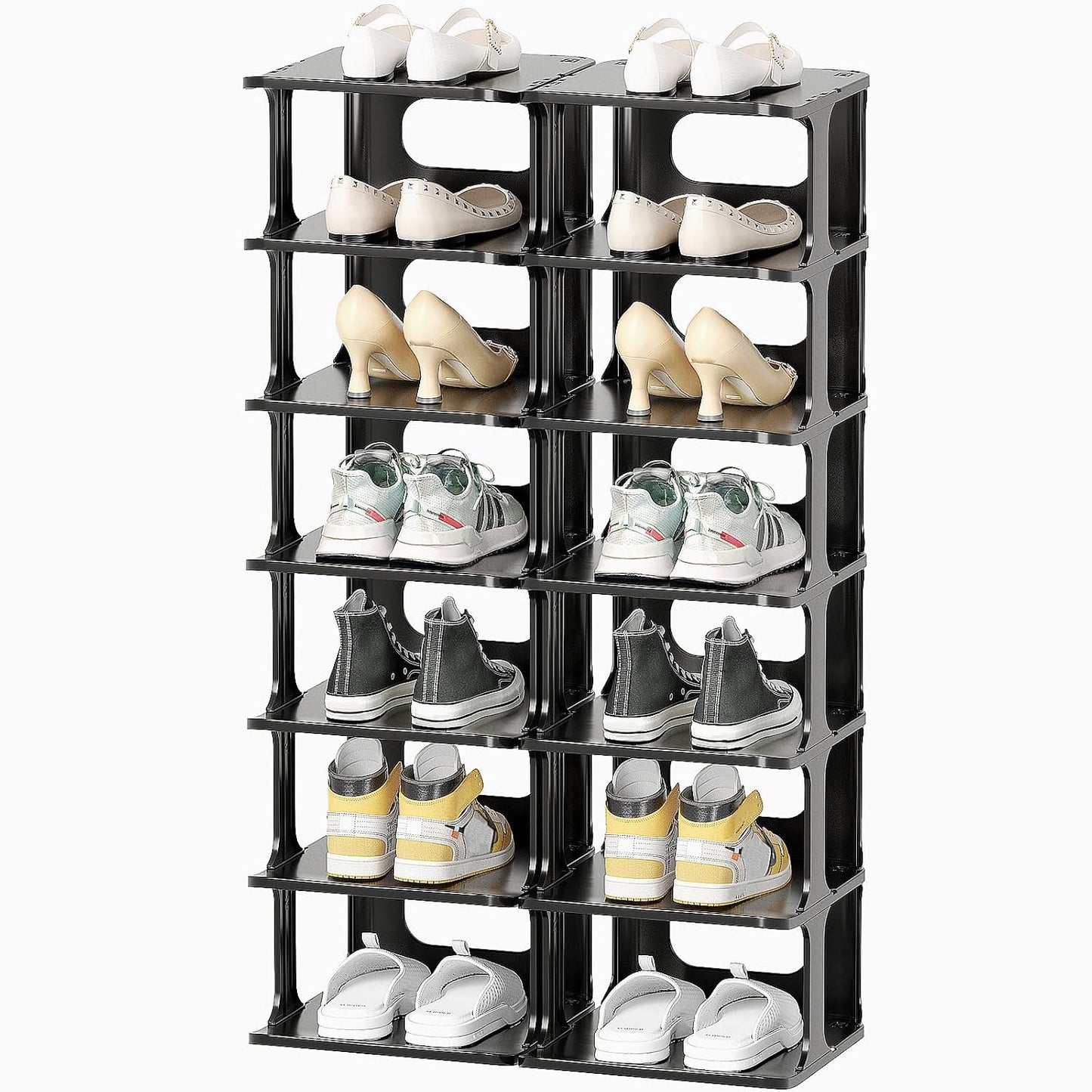 14 Tier Vertical Black Shoe Rack for Front Door En... (12 Count | Black | Plastic)