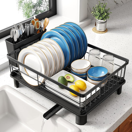 Dish Drying Rack for Small Kitchen Counter (Black | Stainless Steel)