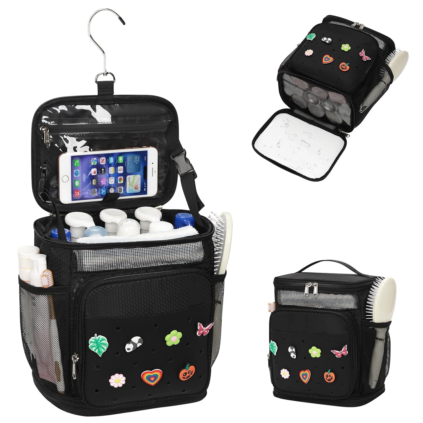 Hanging Shower Caddy Portable, Shower Bag for College Dorm Room Essentials, Large Capacity Shower Organizer Basket with DIY Decoration, Travel Toiletry Bag for Bathroom, Gym, Swiming, Camping, Beach