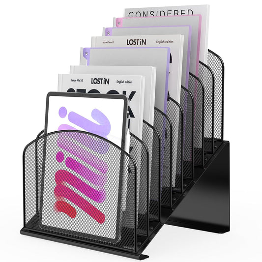 Inclined Desk File Organizer Folder Holder with 8-... (Black | Metal)
