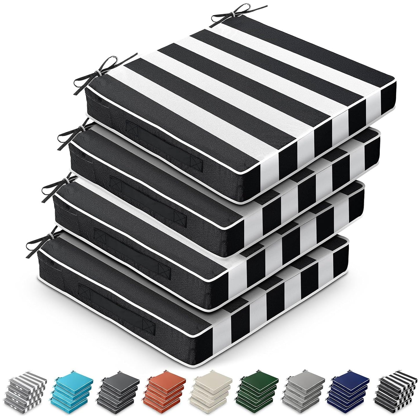 Leinuosen 4 Pcs Patio Chair Cushion Covers, 19" x 19" x 3",Black Stripe