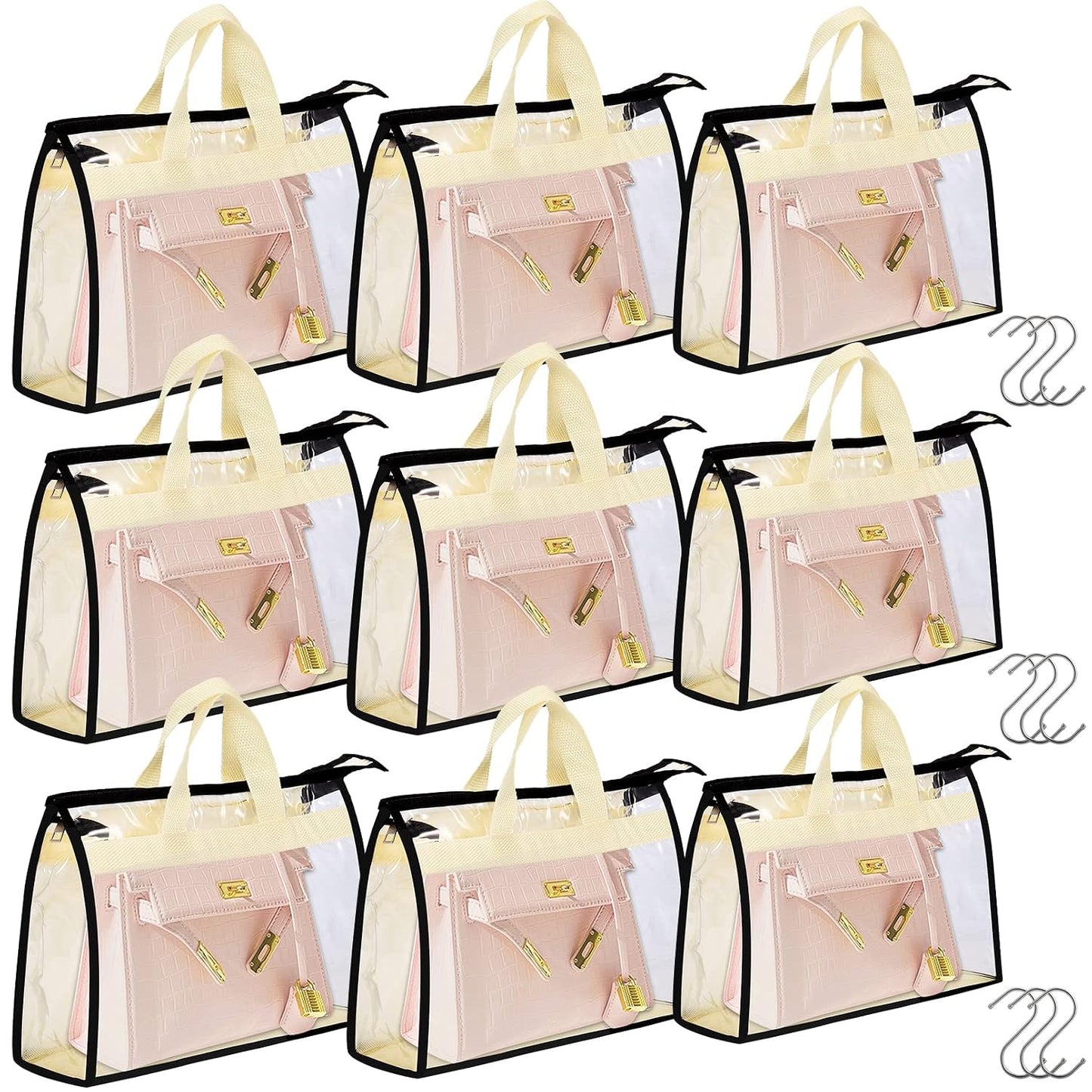 9 Pack Dust Bags for Purses and Handbags, Purse Storage Organizer | Handbag Dust Bags, Clear Handbag Storage Organizer, Purse Cover Hanging Closet Organizer with Zipper, Handles and Hooks