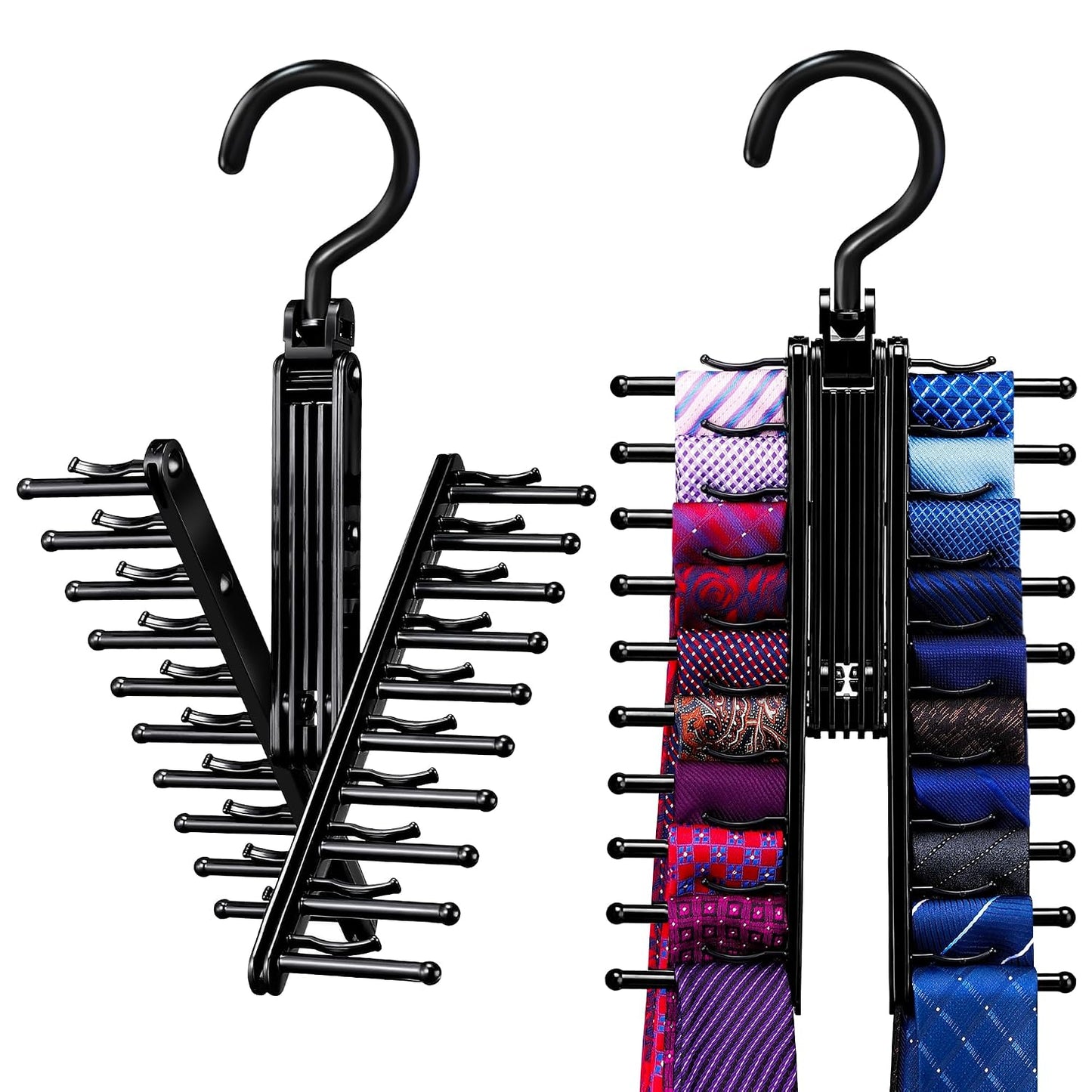 IPOW Upgraded 2 PCS See Everything Cross X 20 Tie Rack Holder,Rotate to Open/Close Tie and Belt Hanger with Non-Slip Clips,360 Degree Swivel Space Saving Organizer
