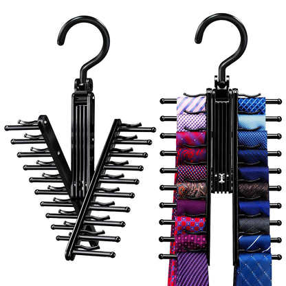 IPOW Upgraded 2 PCS See Everything Cross X 20 Tie Rack Holder,Rotate to Open/Close Tie and Belt Hanger with Non-Slip Clips,360 Degree Swivel Space Saving Organizer