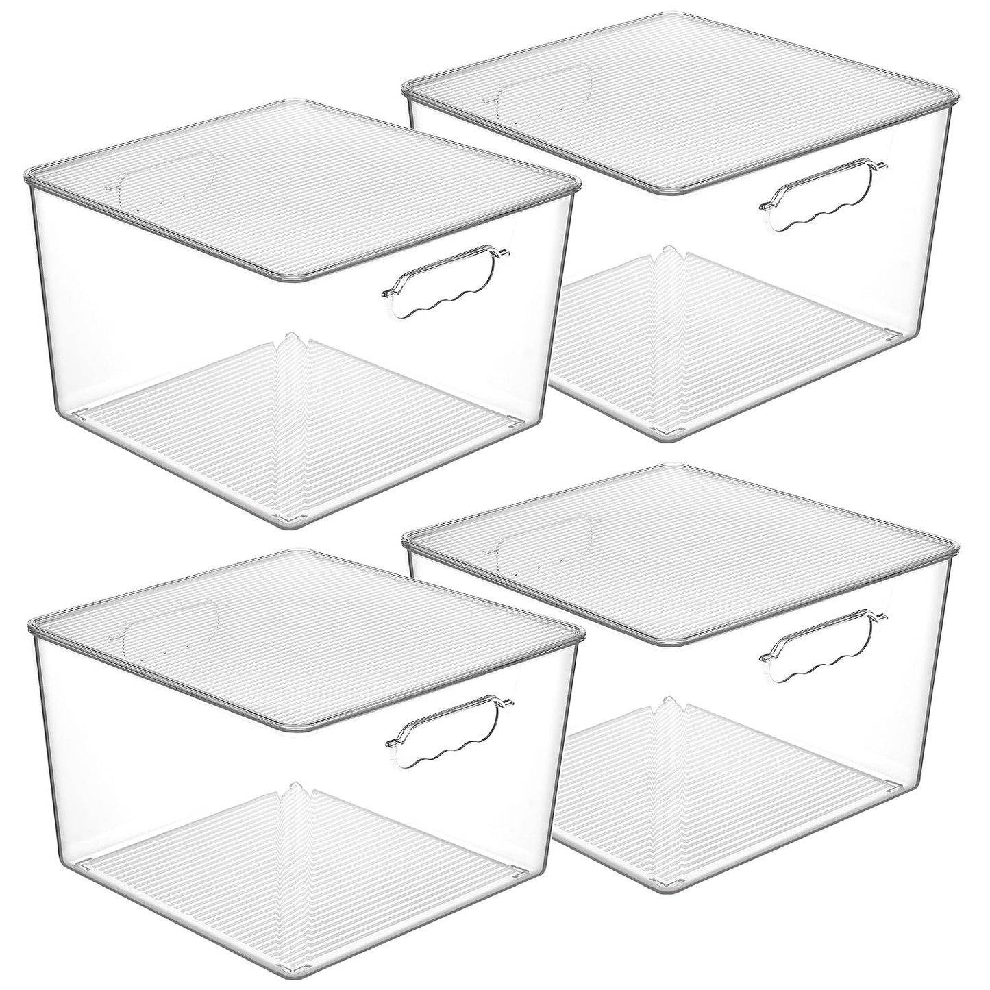 Vtopmart 4 Pack Extra Large Clear Stackable Storage Bins with Lids, 11inch Organizer Bins with Handle for Onions and Potatoes, Plastic Containers for Pantry, Freezer, Kitchen, Closet Organization