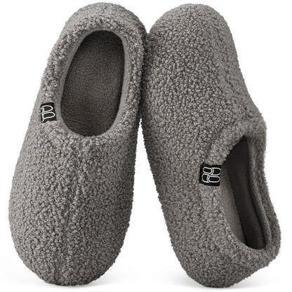HomeTop Women's Fuzzy Curly Fur Fleece Lining Memory Foam Loafer Slippers | Non-slip,indoor and outdoor,machine-washable,warm,bedroom