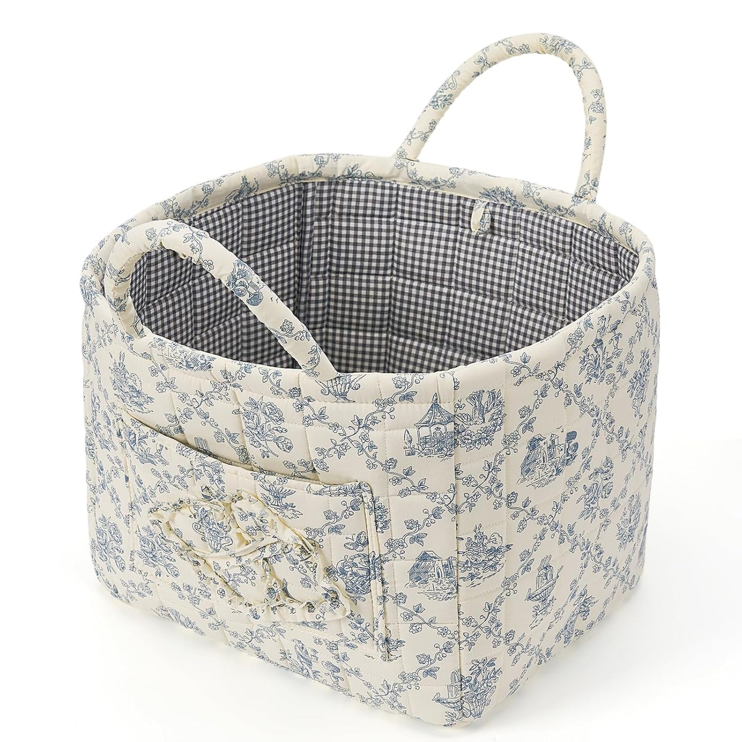 Floral Fabric Storage Basket Car Interior Storage Basket Underwear Sundries Laundry Baskets Supplies Home Organizer Bag (blue 2)