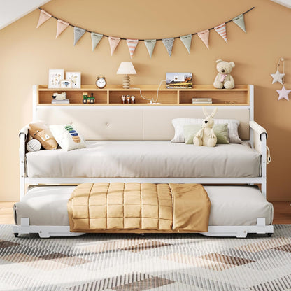 LIKIMIO Daybed with Trundle, Twin Bed Frame,White
