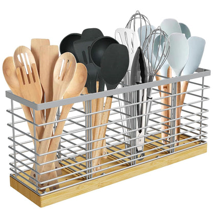 Extra Large Kitchen Utensil Holder Countertop with... (Silvery | Metal, Wood)