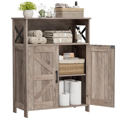 Homhedy Farmhouse Bathroom Storage Cabinet with Doors, Small Floor Cabinet | Toilet Paper Cabinet with Adjustable Shelf, Freestanding Storage Cabinet for Kitchen/Laundry/Living Room, 24"W, Greige