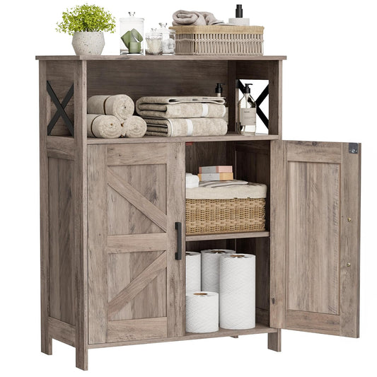 Homhedy Farmhouse Bathroom Storage Cabinet with Doors, Small Floor Cabinet | Toilet Paper Cabinet with Adjustable Shelf, Freestanding Storage Cabinet for Kitchen/Laundry/Living Room, 24"W, Black