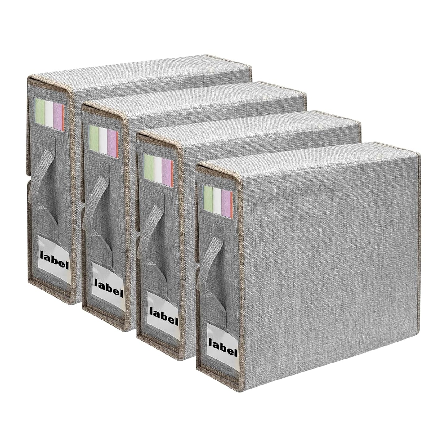 4 Pack Bed Sheet Organizer for Linen Closet, Foldable Sheet Organizers and Storage Containers with Window & Label, Bedding Storage Organizer for Sheets, Duvet Covers, Blankets, Grey