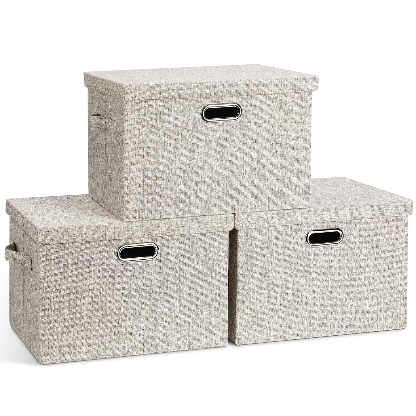 Large Quart Collapsible Stackable Storage Bins wit... (Beige)