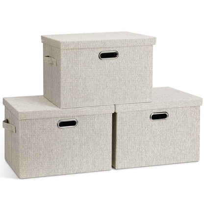 Large Quart Collapsible Stackable Storage Bins wit... (Beige)