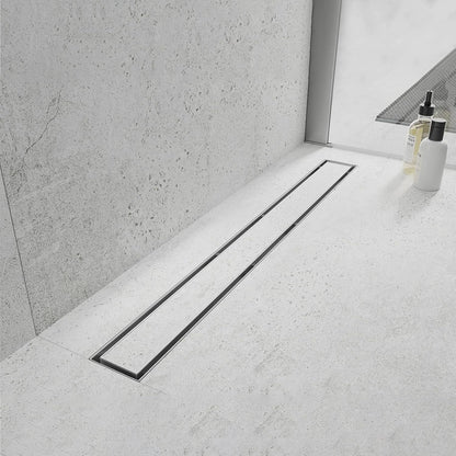 24"Linear Shower Drain Brushed Silver Drain with Tile Insert Grate | AISI 304 Stainless Steel Fast Drainage Rectangle Hidden Shower Trench,Detachable Hair Catcher Easy to install,Leveling Feet