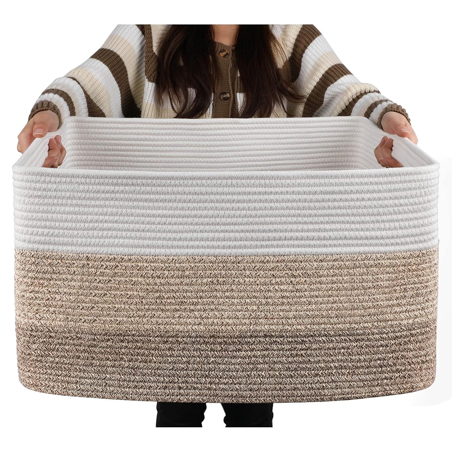 OIAHOMY Large Blanket Basket, 22”x17”x12” Laundry Baskets, Nursery Blanket Storage Living Room, Toy Storage With Handle, Rectangle Woven Baskets-Gradient Yellow