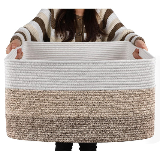 Large Blanket Basket, 22”x17”x12” Laundry Baskets,... (Gradient Yellow | Cotton)