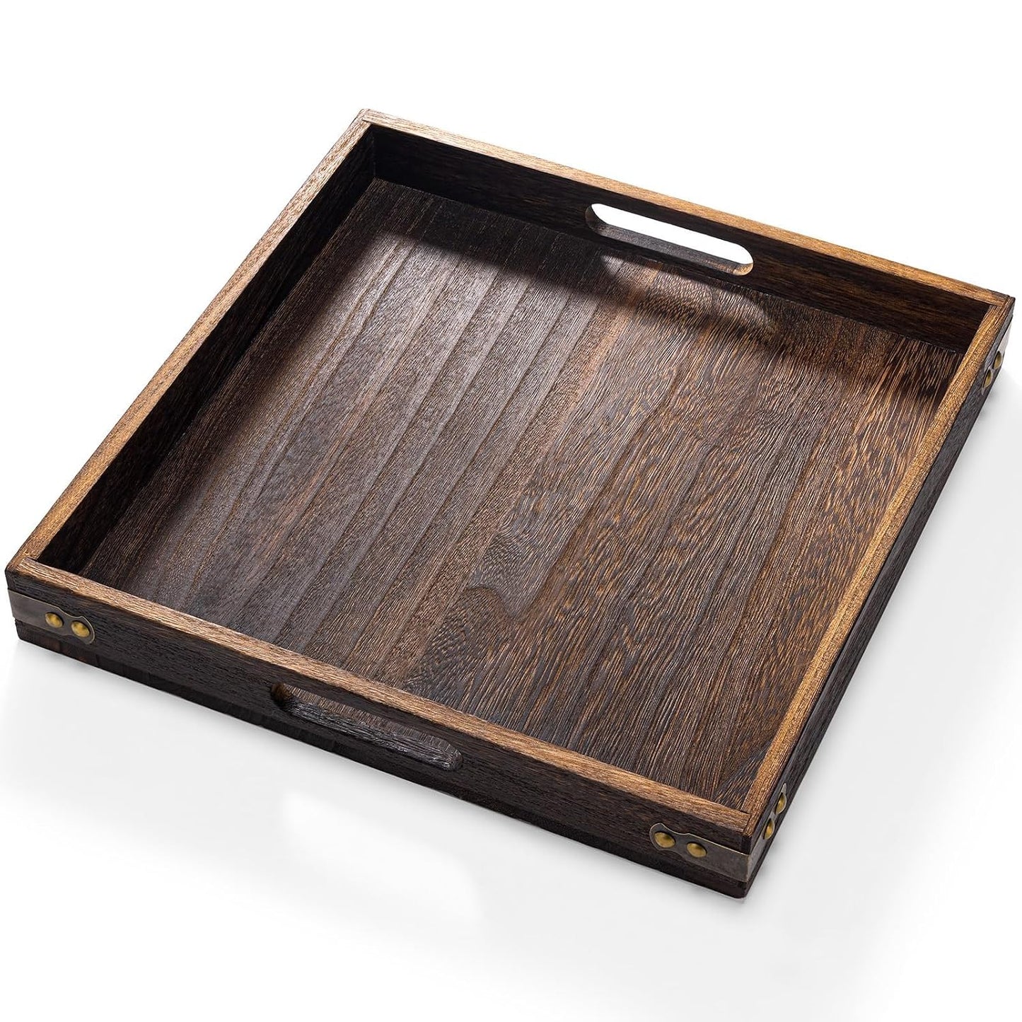 Serving Tray with Handles,Wood Decorative Tray,Square Large Serving Platter | 12.75"Wood Tray for Living Room,Modern Coffee Table Tray | Candle Holder Tray,Ottoman tray for Bed,Kitchen,Bathroom,Breakfast