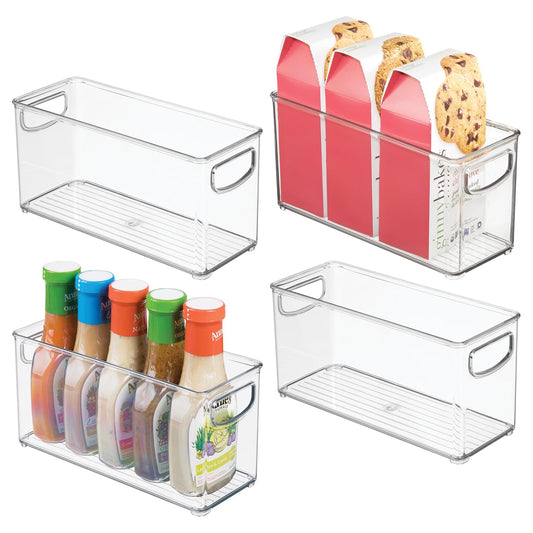 iDesign Slim Clear Plastic Stackable Storage Bin, Tall Narrow, 4-Pack | Kitchen or Pantry Organizer