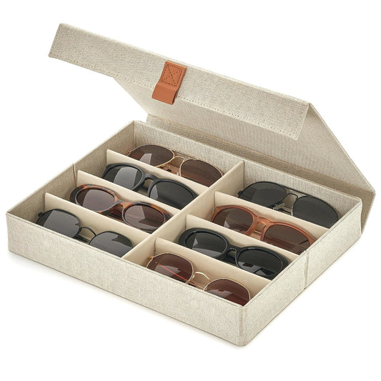 ZICOTO Beautiful Sunglass Storage Organizer For 8 Pairs - Stylish Case/Holder Displays Your Glasses And Protects From Dust