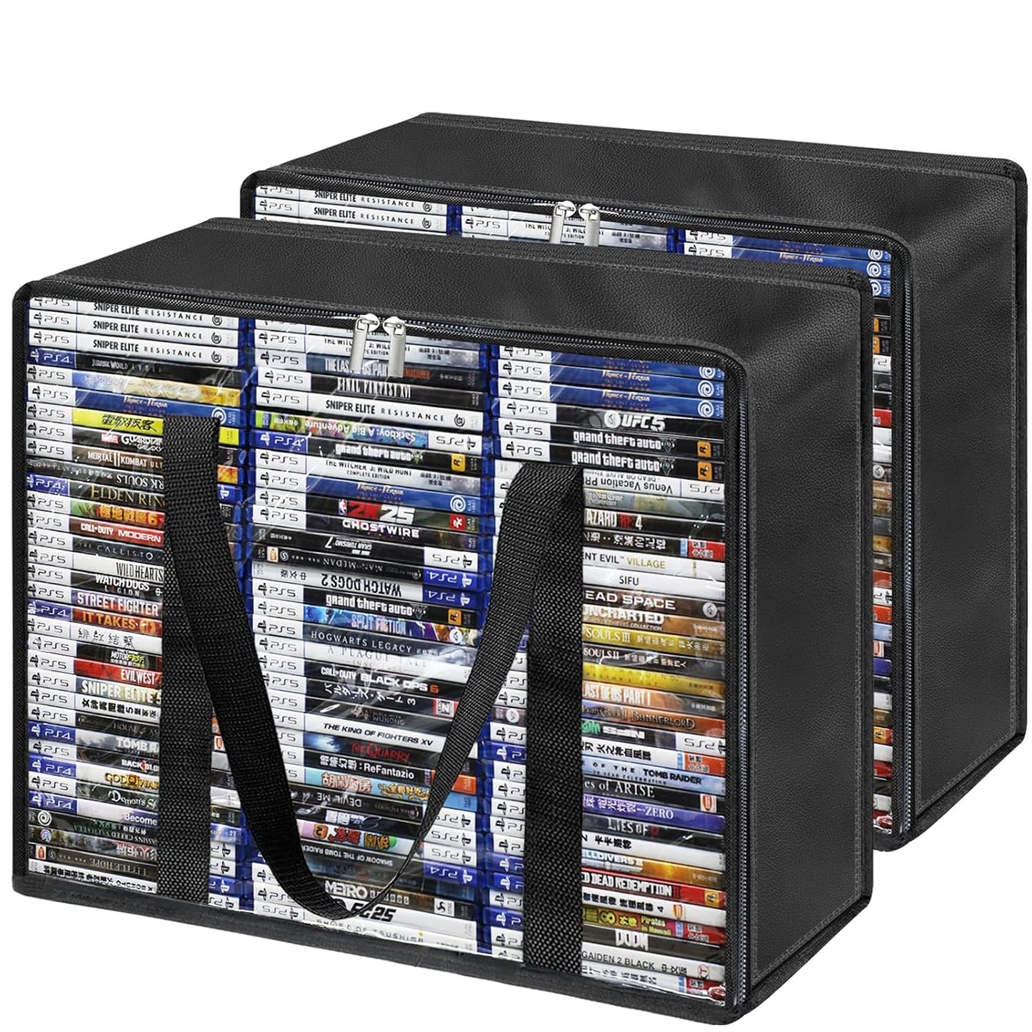 DVD Storage Bags 2-Pack, Holds 70 DVDs 90 Blu-Rays 120 CDs, Highly Clear & Stackable Organizer for Video Game Cases, Movies, Music, Clothes, Pillows & Bedding