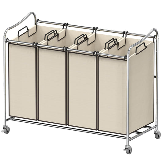 Simple Houseware 4-Bag Heavy Duty Rolling Laundry Sorter Cart, Chrome | Removable Bags and Lockable Wheels for Laundry Room Organization