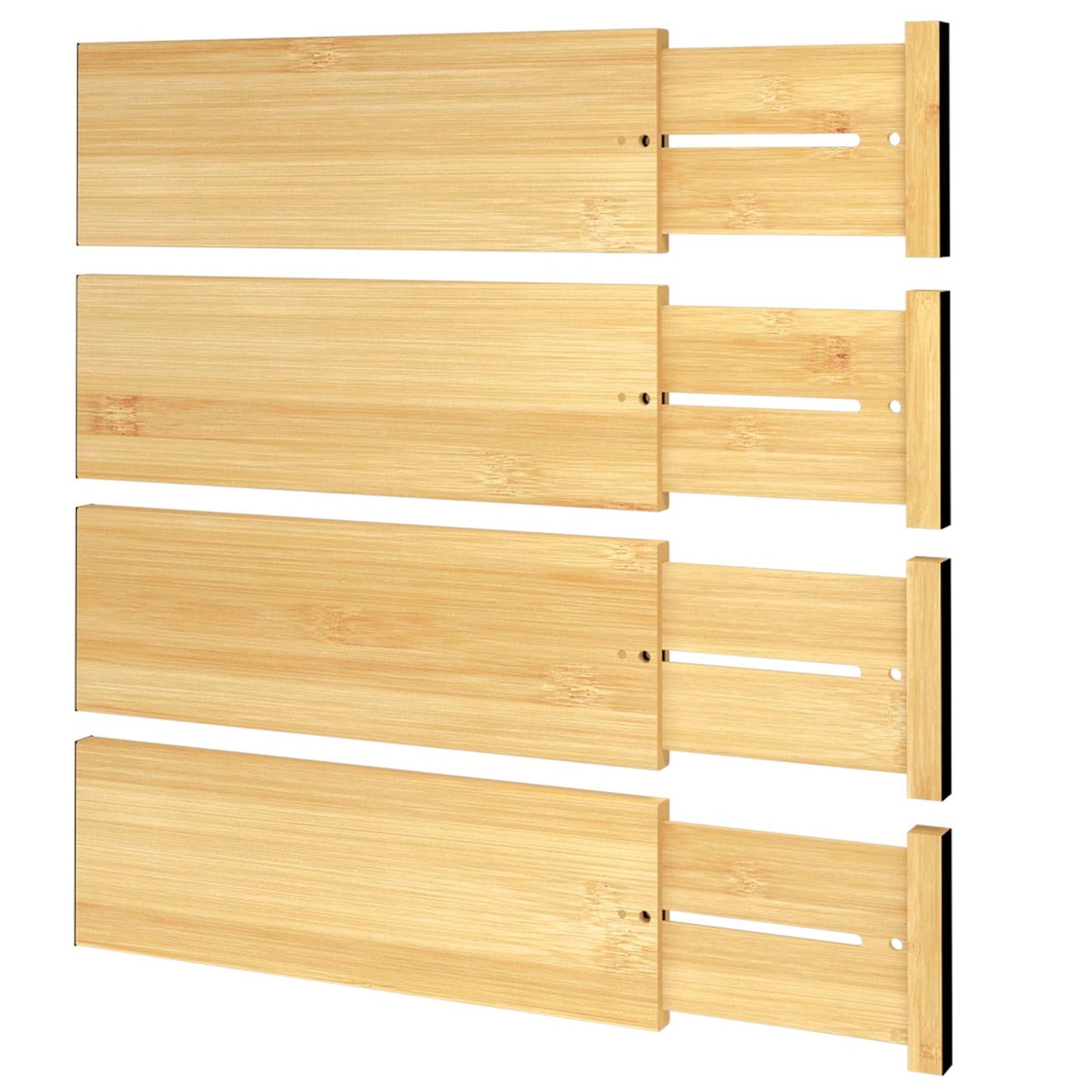 BAMEOS Bamboo Expandable Drawer Dividers – Fits 12.2"–17" Drawers, 4" Extra Deep Walls, Set of 4 | Tall Spring-Loaded Separator for Baby Dresser, Sock Drawer & Bathroom Cabinet