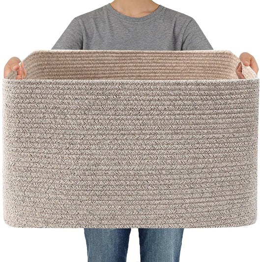 65L Large Woven Cotton Rope Blanket Basket, Oatmea... (Oatmeal | Cotton)