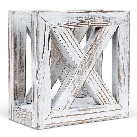 Farmhouse Wooden Napkin Holder for Tables, Rustic Kitchen Decor | for Counter, Ideal Napkin Dispenser for Dining Counter tops (White)