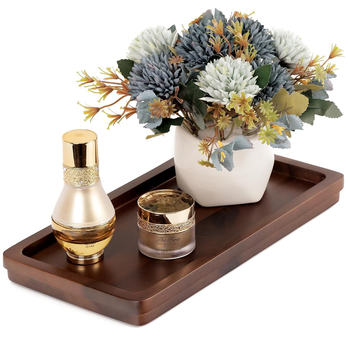 Bathroom Vanity Tray, Dark Brown Acacia Wood Tray, 11.8 x 5.9 in | Wooden Countertop Organizer for Cosmetics Jewelry Candle & Keys, Decorative Tray for Toilet Tank, Kitchen & Sink Decor