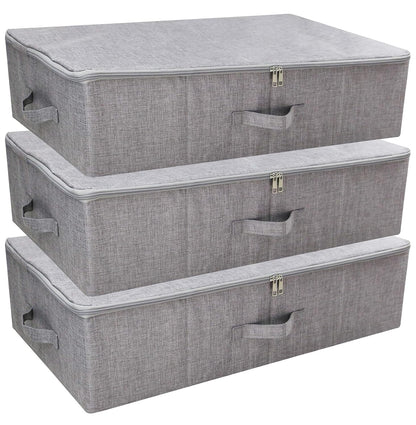 3pcs Closet Clothes Blanket, Duvets Lidded Storage Bins Under Bed Organizer | Underbed wedding dress Storage, Wardrobe shelves organizer box, folding design, stackable, sturdy walls, 3-side zipper lid