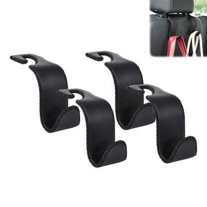 Car Seat Headrest Hook Universal Vehicle Storage Hanger Leather with Metal Car Seat Back Organizer for Handbag Purse Coat Black 4 Pack
