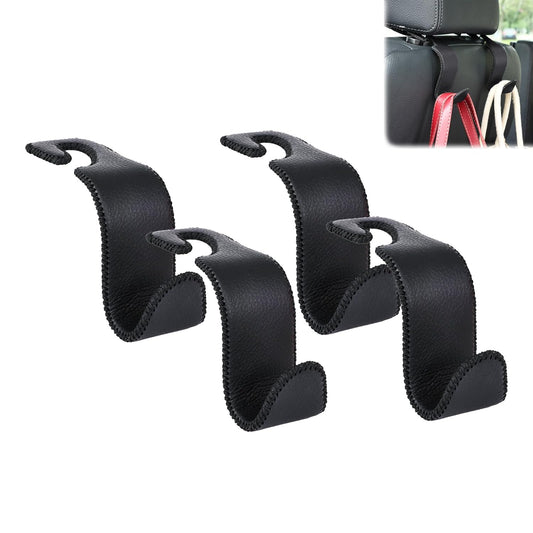 Car Seat Headrest Hook Universal Vehicle Storage Hanger Leather with Metal Car Seat Back Organizer for Handbag Purse Coat Black 4 Pack