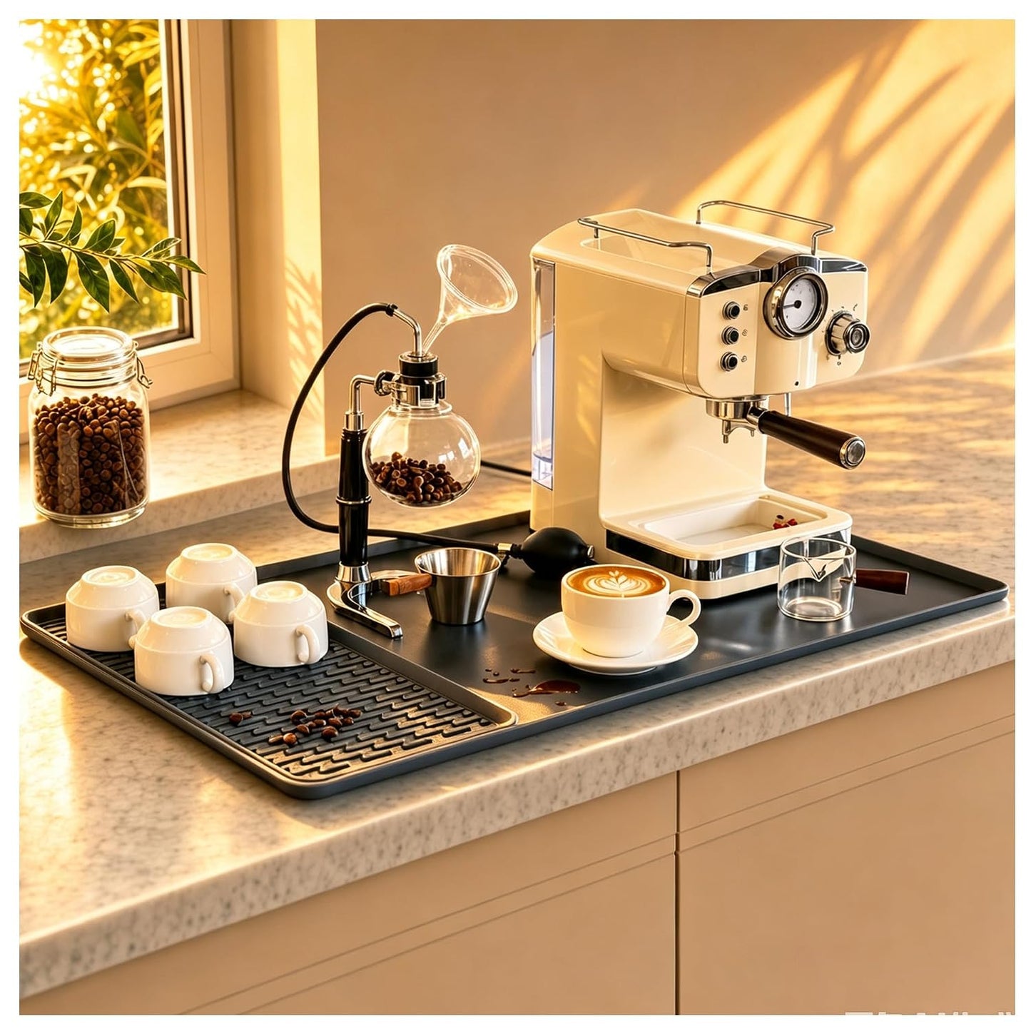 Caketime 2 In 1 Silicone Coffee Bar Mat Accessories Detachable Dish Drying Rug Rack Stone for Kitchen Counter Home Household Apartment Office Essentials Barista Espresso Machine Drainer Must Have