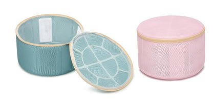 Bra Washing Bag for Delicates, Shape-Retaining, 2 Pack Lingerie Laundry Bag | Mesh Fabric with Support Plates, Prevents Bra & Lingerie Deformation During Washing, X-Large Green- Pink, 9.8" x 6"