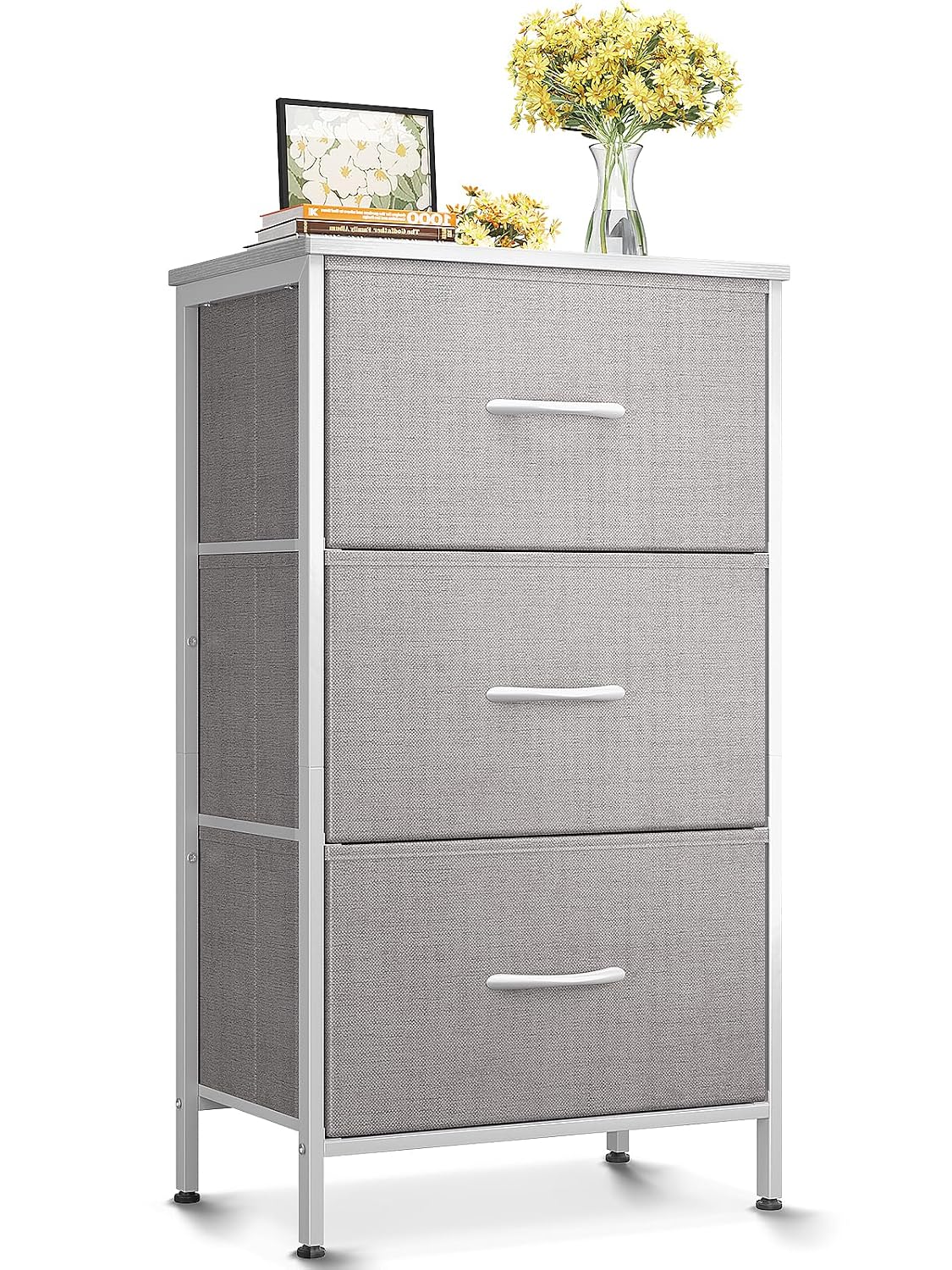 AODK Small Dresser for Bedroom Nightstand with 3 Storage Drawers,Light Grey | Chest of Drawers End Table for Living Room, Closet Dresser with 3 Storage Drawers Organizer Clothes