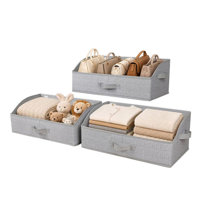 WUIKE Closet Organizers and Storage, Trapezoid Storage Bins, Fabric Closet Bins with Handles, Foldable Storage Baskets for Clothes, Purse, Blanket, Herringbone Gray, Extra Large, 3-Pack