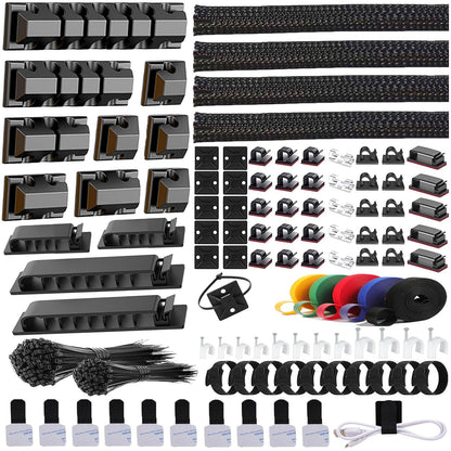 327 PCS Cable Management Kit 4 Cable Cable Sleeves,65 Cable Clips | 13Cord Holders,25 Roll Cable Organizer Straps,200 Fastening Cable Ties,20 Cable Zip Tie Mounts for Computer
