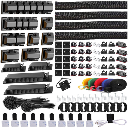 327 PCS Cable Management Kit 4 Cable Cable Sleeves,65 Cable Clips | 13Cord Holders,25 Roll Cable Organizer Straps,200 Fastening Cable Ties,20 Cable Zip Tie Mounts for Computer