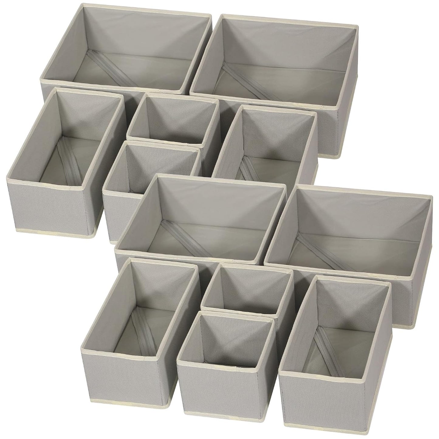 DIOMMELL 12 Pack Foldable Cloth Storage Box Closet Dresser Drawer Organizer Fabric Baskets Bins Containers Divider for Baby Clothes Underwear Bras Socks Lingerie Clothing,Grey 444