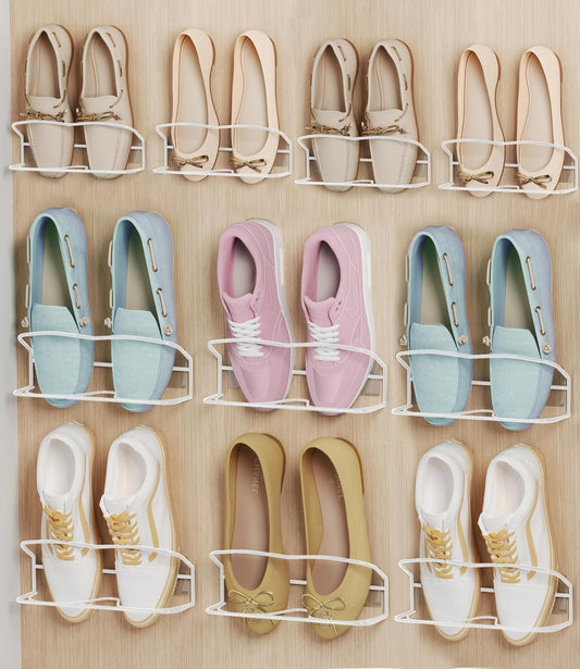 10Pack Wall Mounted Shoe Rack with Sticky Hanging Strips (White) | Very Easy to Install no Need to Drill Hanging Shoe Organizer, for RV, Door,Entryway, Bathroom, Living Room, Mud Room, Laundry