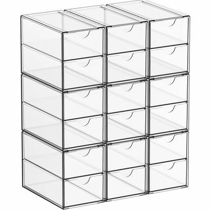 9 Pack Small Acrylic Drawers With 18 Drawers,Clear Drawer Organizers Stackable,School,Office Supplies Organizer And Storage Bins for Stationery,Pen,Pencil,Craft,Glasses,Sunglass Organizer Case