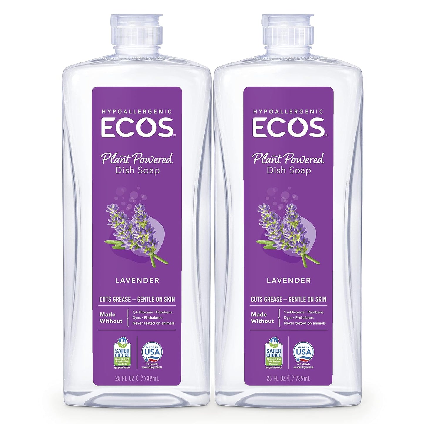 ECOS® Hypoallergenic Dish Soap, Natural Lavender, 25 Fl Oz (Pack of 2)