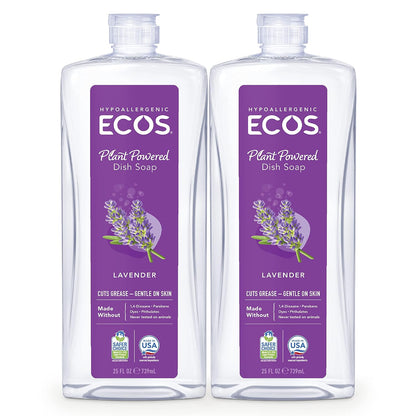 ECOS® Hypoallergenic Dish Soap, Natural Lavender, 25 Fl Oz (Pack of 2)