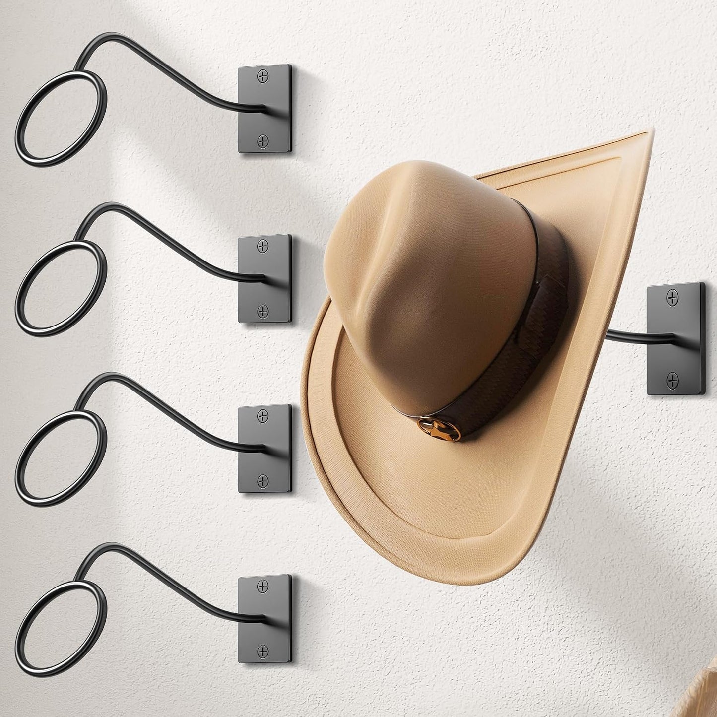 Cowboy Hat Rack for Wall, 4 Pack Cowboy Hat Holder Wall Mount, Western Rustic Metal Cowboy Hat Hanger, Hat Hooks for Cowboy Hat, Fedora, Sun Hats,Wide Brim Hat Organizer