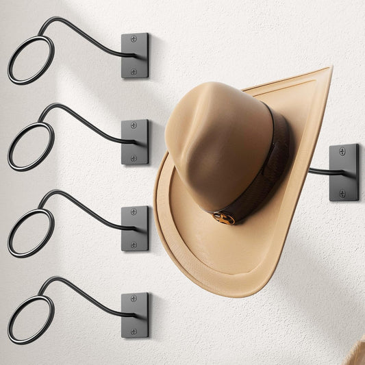 Cowboy Hat Rack for Wall, 4 Pack Cowboy Hat Holder Wall Mount, Western Rustic Metal Cowboy Hat Hanger, Hat Hooks for Cowboy Hat, Fedora, Sun Hats,Wide Brim Hat Organizer